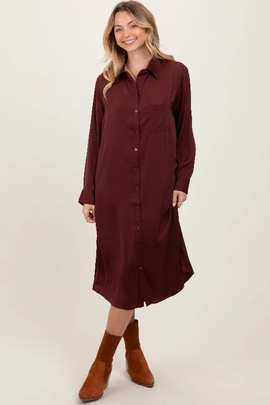 Flash Sale Now Rust Long Sleeve Midi Shirt Dress Feminine Charm