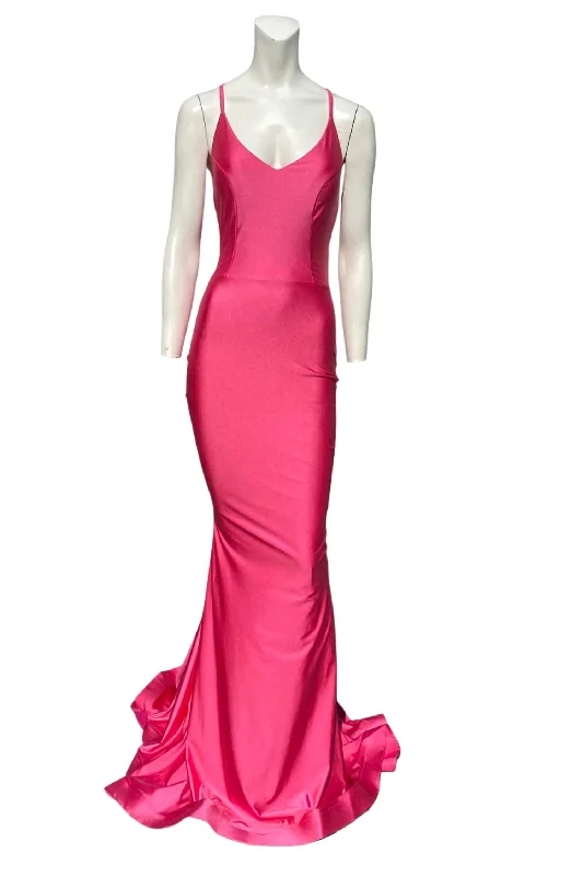 Sophisticated Fashion Evening Gown In Lipstick Pink Vintage Look