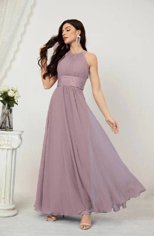 Unleash Your Fashion Numbersea Formal Party Gown Dress Chiffon Halter Long Sleeveless Bridesmaid Dresses 2802 Soft Textures