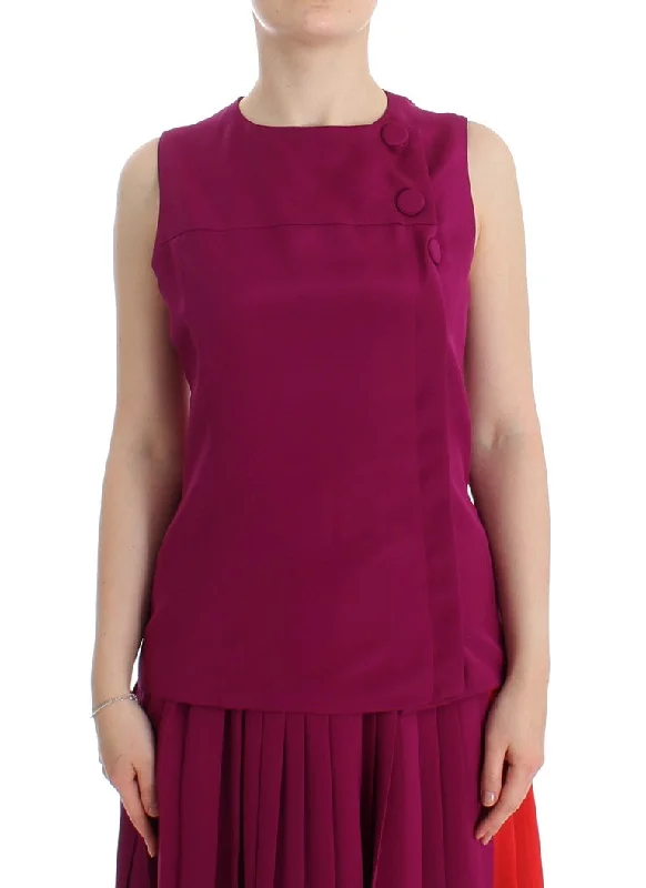 Seasonal Clearance Barbara Casasola Stunning Silk Sleeveless Purple Blouse Elegant Details