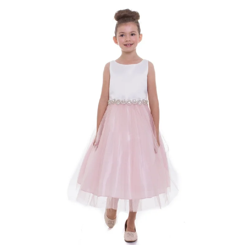 Daring Fashion Promotions Big Girls Blush Rhinestone Belt Junior Bridesmaid Dress 8-16 Effortless Comfort