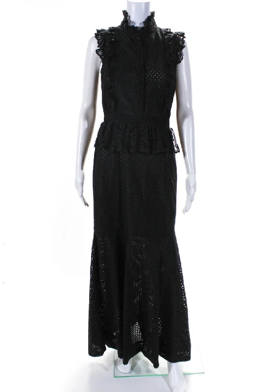 Buy More, Save More Erdem Womens Side Zip Sleeveless Ruffled Lace Keyhole Long Dress Black Feminine Elegant