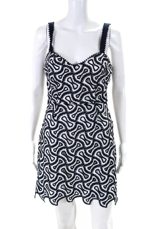 Laid-Back Fashion Offers Allison Womens Sleeveless Sage A Line Dress Navy Blue White Cotton Bold Silhouette