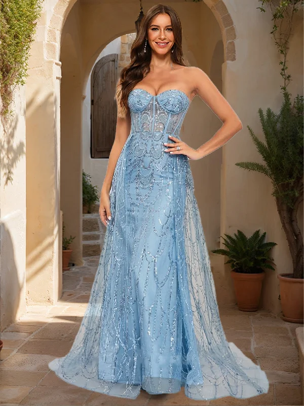 Fashion-Forward Sheath/Column Strapless Sleeveless Applique Prom Dresses Final Clearance