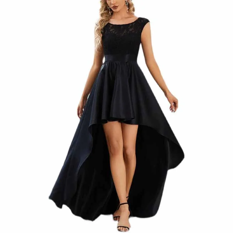 Bid Farewell To The Old Season Women Lace and Satin Bridesmaid Dress High-Low A Line Wedding Guest Dress Artful Design