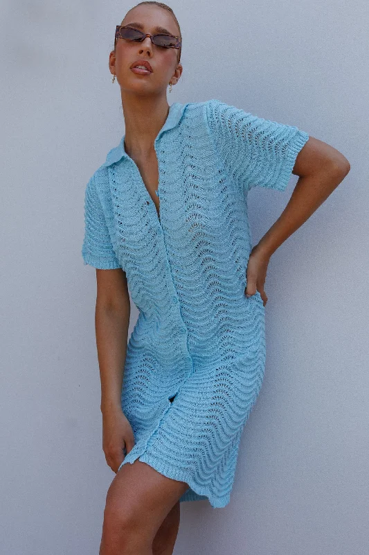 Day-To-Night Styles Glennon Crochet Shirt Dress Soft Blue Soft Textures