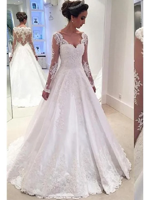 Shop The Hottest Deals Long Sleeve Lace A-line Cheap Wedding Dresses Online, WD335 Vintage Look