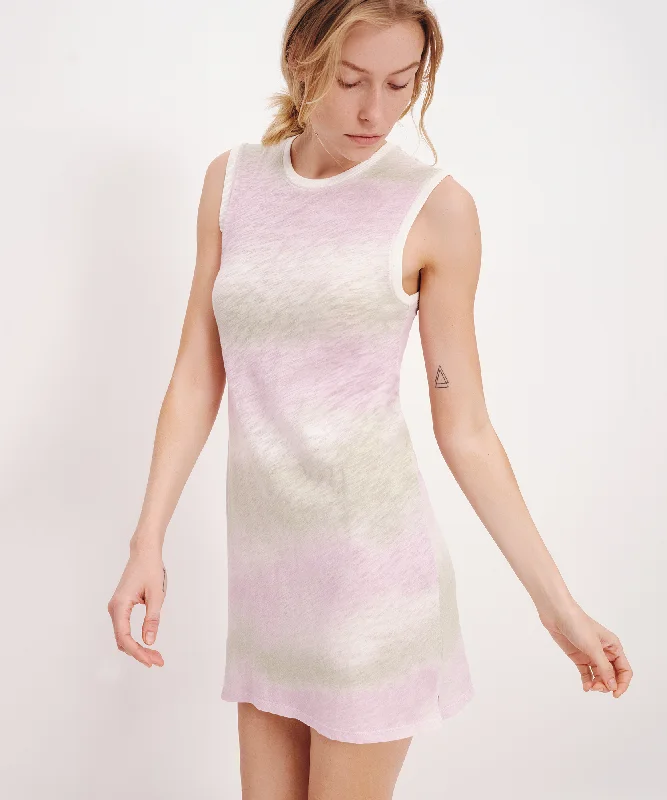 On-Trend Fashion Offers Slub Jersey with Watercolor Stripe Sleeveless Muscle Dress - Watercolor Stripe Floral Style