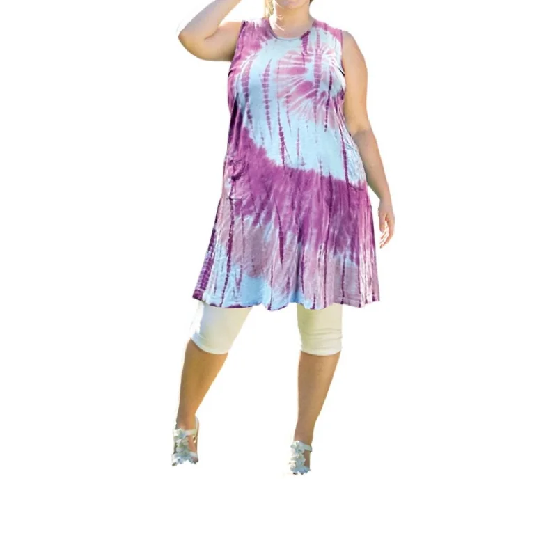 Seize Bargains Tie Dye Sleeveless Ana Tank Dress - Plus Size In Purple Tie Dye Feminine Grace