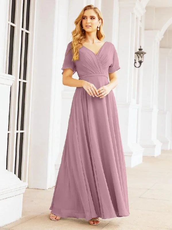 Casual Fashion Numbersea Formal Prom Gowns for Mother of The Bride Short Sleeves Bridesmaid Dress 28049 Flowing Silhouette