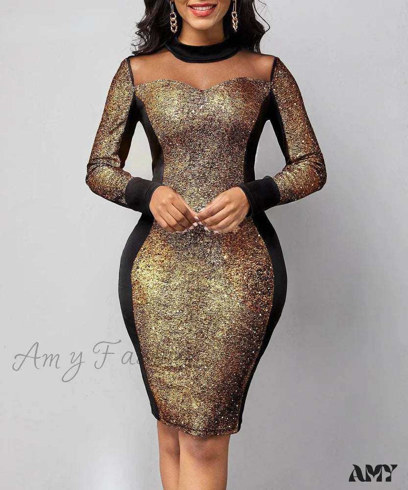 Luxury Casual Deals Amy Fashion - Sexy Night Party Long Sleeve Patchwork Bodycon Midi Dress Tropical Island - Inspired Attire