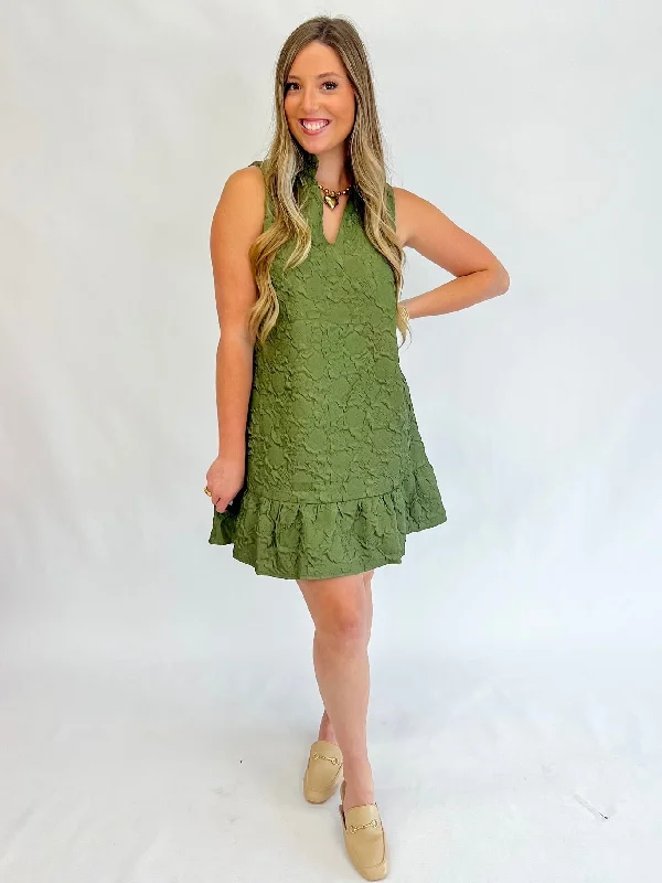 Boutique Styles [THML] Living For Love Sleeveless Dress-Olive Alluring Design