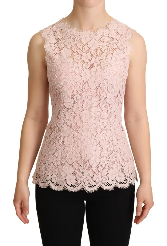 Additional Time-Limited Offers Dolce & Gabbana Elegant Pink Lace Sleeveless Blouse Modern Glamour