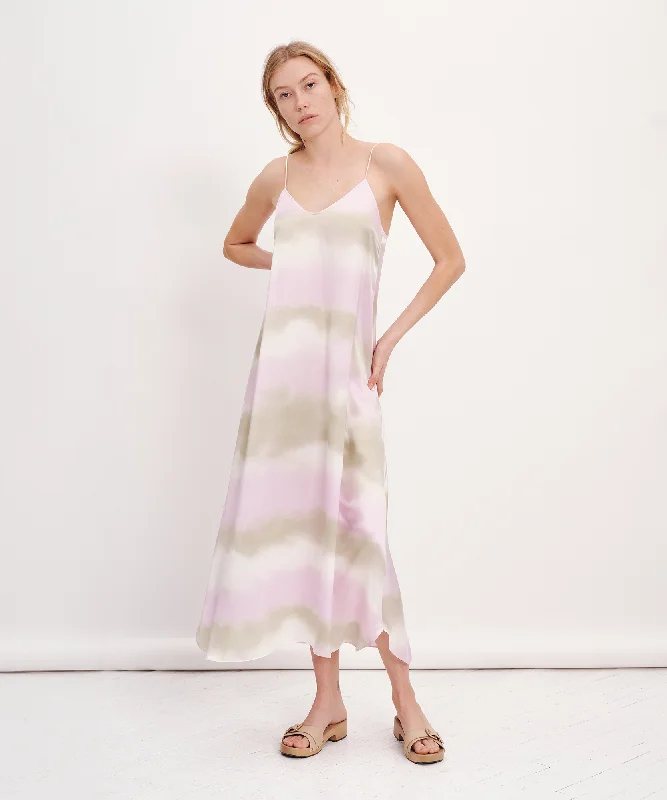 Contemporary Fashion Sale Silk Charmeuse with Watercolor Stripe Sleeveless Dress - Watercolor Stripe Boho Chic