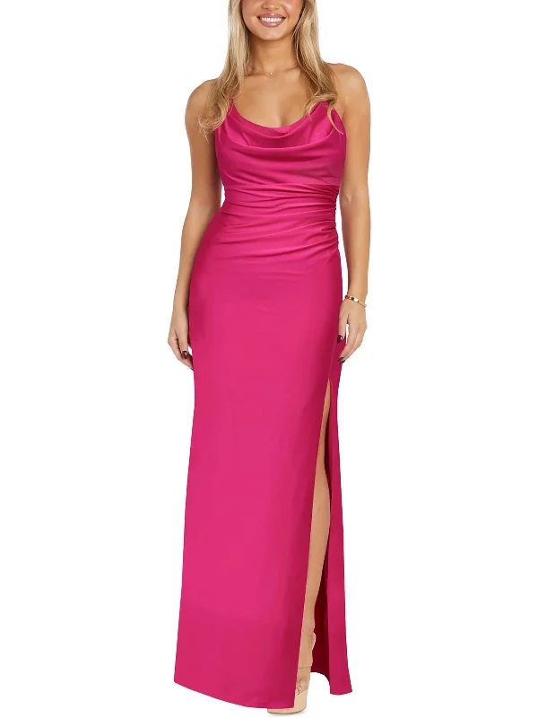 Stylish Looks Juniors Womens Satin Cowl Neck Evening Dress Today Only