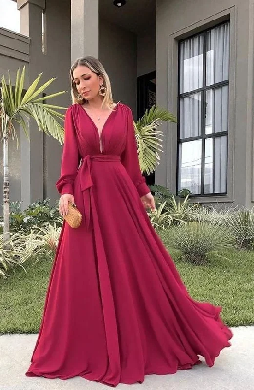 Exclusive Fashion Deals V Neck Long Sleeves Prom Dresses   cg12229 Feminine Flow