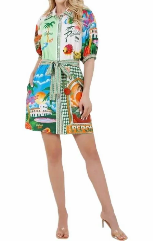 Trendy Pulse Resort Print Shirt Dress In Multi Dreamy Draping