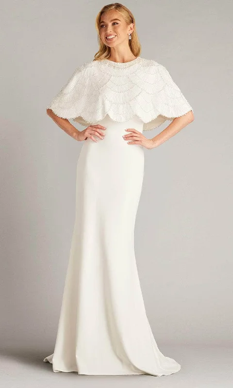 Everyday Elegance Sale Tadashi Shoji CFK24427LBR - Embellished Cape Sleeve Bridal Gown Disco - Inspired Retro Dance Look