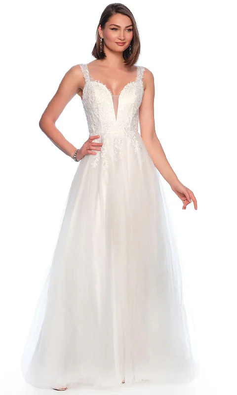 Athleisure Style Sale Dave & Johnny Bridal 11990 - Embroidered Plunge Bridal Gown Casual Weekend Relaxed Style